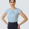 Women's pleat front short sleeve blouse
