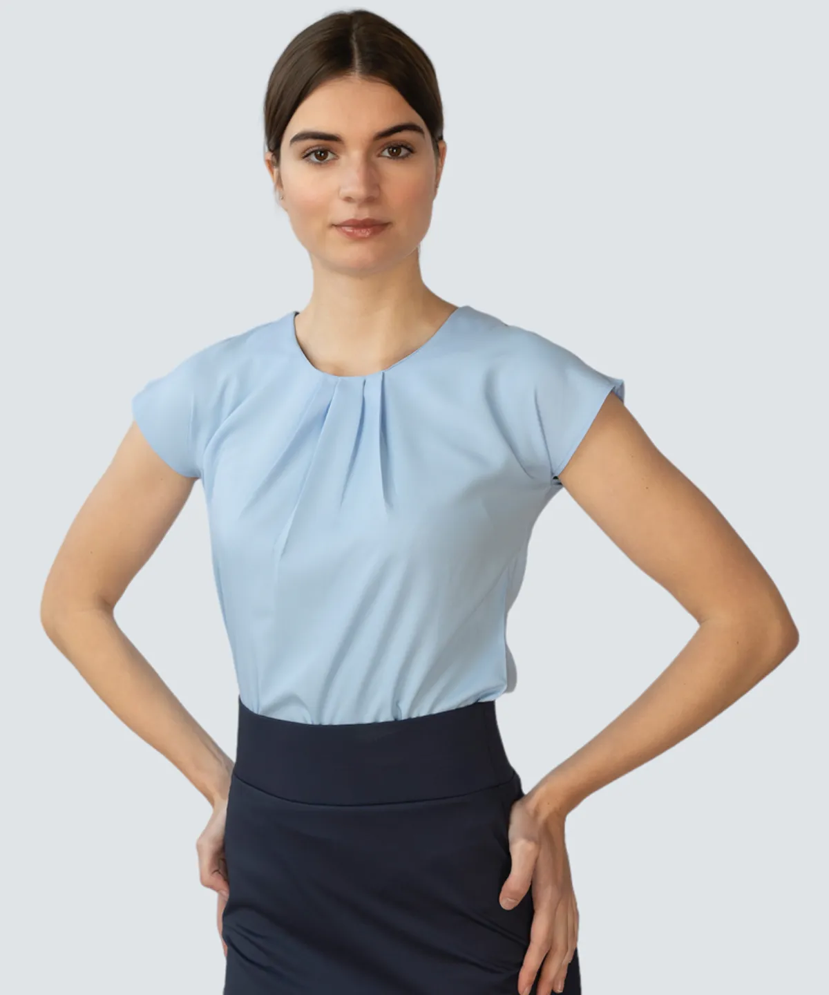 Women's pleat front short sleeve blouse