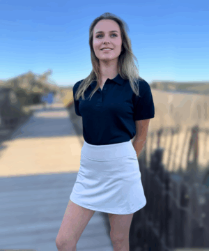 Model wearing Sporty Skorty – stylish and functional skort for yacht crew