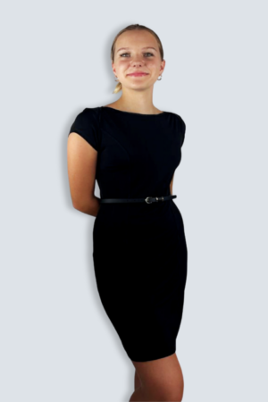 Black boat neck dress