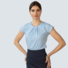 pleat front short sleeve blouse