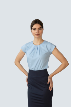 pleat front short sleeve blouse