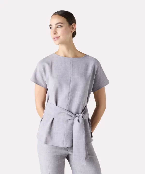 Simon Jersey Women’s Linen Blend V-Neck Tunic-GREY (5)