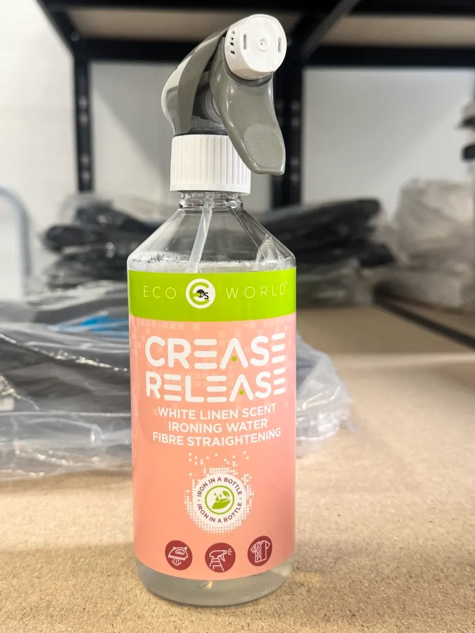 Crease Release spray being used on fabric